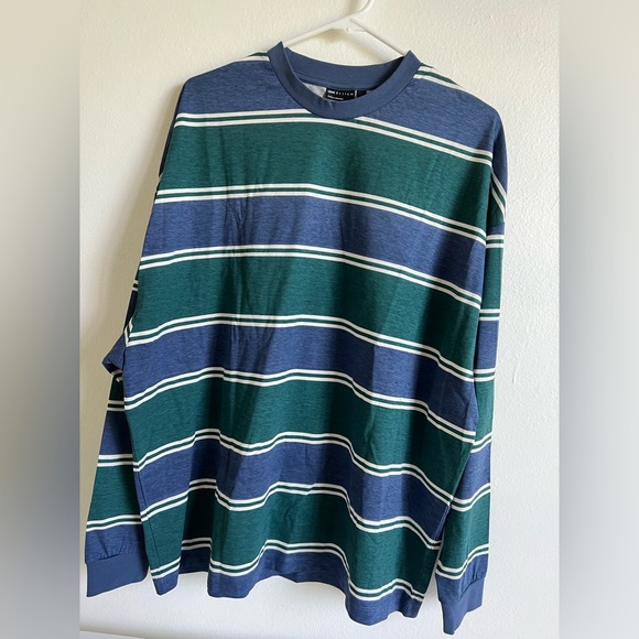 ASOS Design Blue and green striped long sleeve Tee shirt, Men’s M - Picture 1 of 3